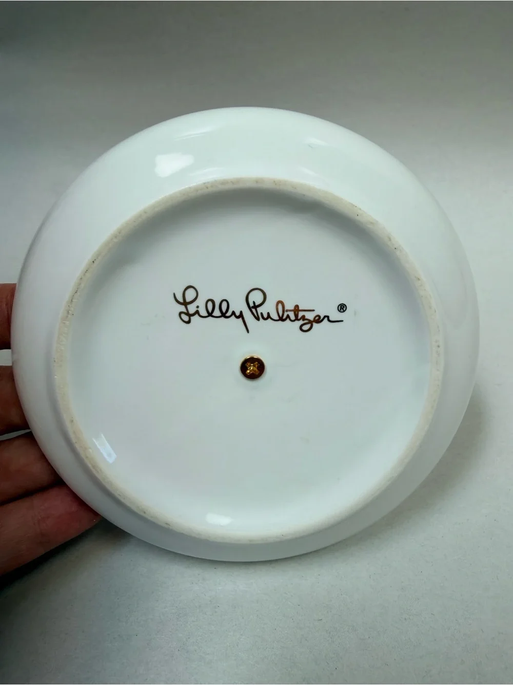 Lilly Pulitzer Flamingo Painted Palm Ring Holder Porcelain Round Dish Trinket